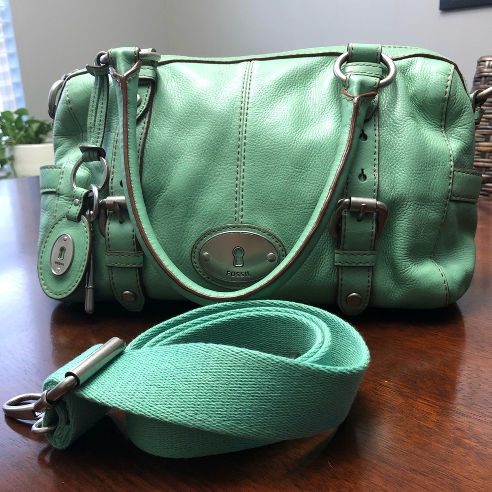 FOSSIL Maddox Convertible Mint Leather Cross Bag.